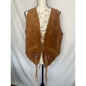 Vintage Pia Rucci Leather Suede Vest Fringe Beaded Tassel Native American Sz‎ 12